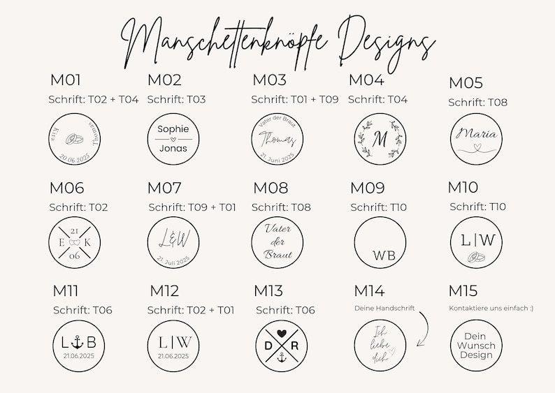 Designs für Manschettenknöpfe zur Hochzeit - Als Hochzeitsgeschenk für ihn oder Geschenk für den Trauzeugen
