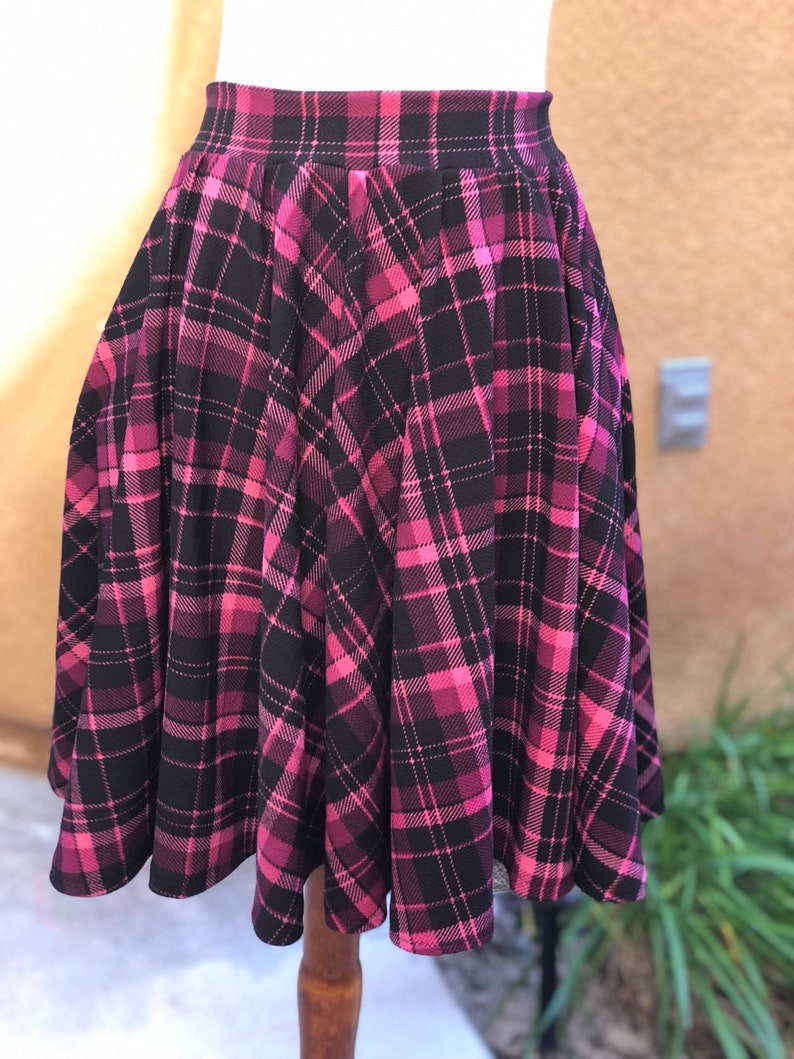 Pink And Black Plaid Circle Skirt With Pockets Preppy Skirt Etsy