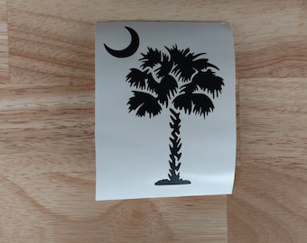 South Carolina Palm Tree Moon State Logo  Decal Myrtle Beach Vinyl Decal 22 colors 9 sizes  Car Truck Phone Laptop Decal Window Sticker
