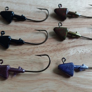 Shad Head Bass Jigs 3/8 oz 2/0 Eagle Claw Hooks Quantity of 6 Bass Tournament Largemouth Fishing Jigs Custom Jigs