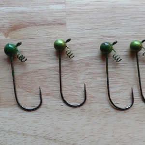 Shakey Head Bass Jigs 3/16 oz 4/0 Mustad Hook Watermelon Green Red Flake Qty 5 Bass Tournament Largemouth Fishing Jigs Custom Jigs