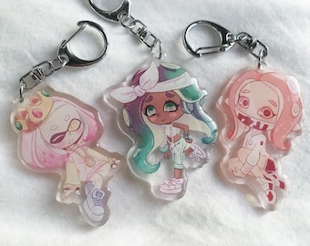 CLEARANCE - Splatoon 2 Glitter Acrylic Keychain: Off the Hook! Marina, Pearl, Octoling (B Grade, Tinted Epoxy)