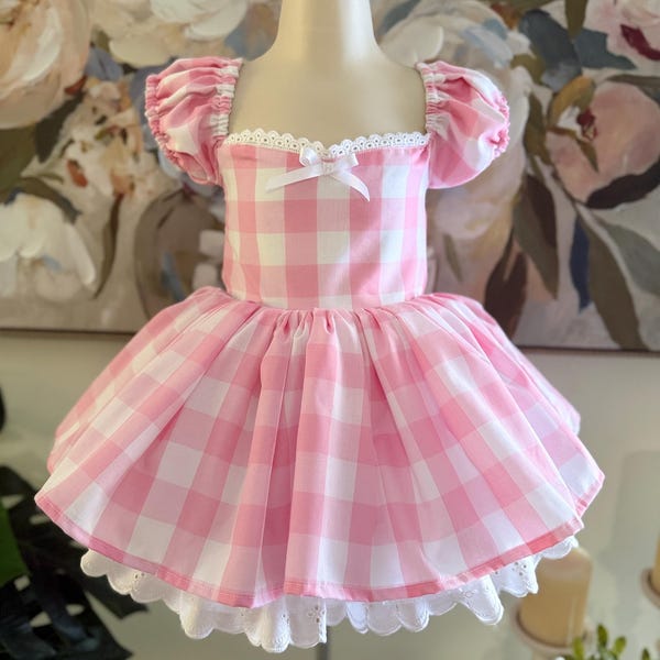 Pink gingham handmade puffy dress (vintage length)
