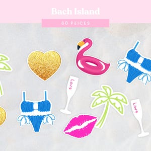 Vrijgezellenfeest confetti vrijgezellenfeest eiland | Tropische decoraties aan het zwembad | Palmbomen, champagneglazen, bikini's en flamingo's (60 stuks)