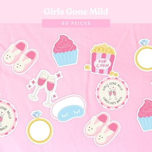 Girls Gone Mild Konfetti | Sleepover Bachelorette oder Brautdusche Dekorationen | Hasen Hausschuhe, Popcorn, Cupcakes (60 Stück)