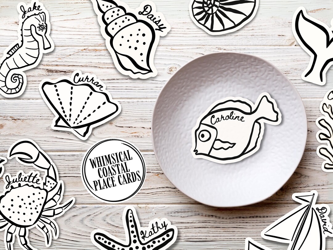 Whimsical Cardstock Hand-drawn Nautical Place Cards - Custom Modern ...