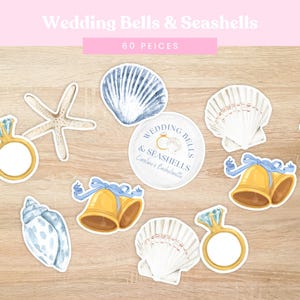 Confeti de campanas de boda y conchas marinas / Decoración costera para despedida de soltera / Decoración azul para bodas en la playa náuticas (60 piezas)