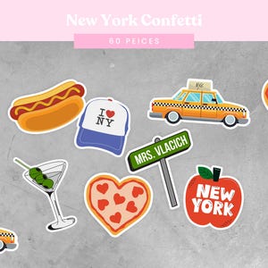 New York Confetti | Decoração para festa de despedida de solteira em NYC | Tema I Love New York | Martini, táxi e placa de rua (60 peças)