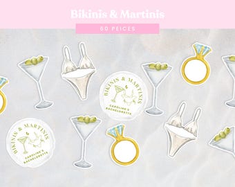 Bikinis and Martinis Bachelorette Party Confetti | Customizable Bikini & Martini Decor | White and Green Birthday Decorations (60 Pieces)
