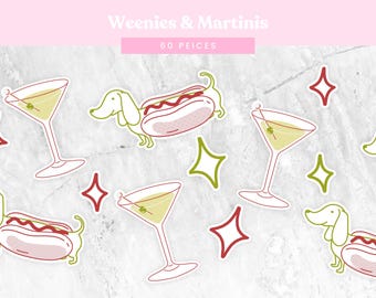 Dachshund Weenies and Tinis Confetti | Tini Weenie Party Decor | Bachelorette or Birthday Hot Dogs and Martinis Theme (60 Pieces)