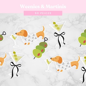 Dackel Weenies und Tinis Schleife Konfetti | Tini Weenie Bachelorette oder Geburtstag Dekorationen | Hot Dogs und Martinis Dekor (60 Teile)