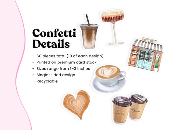 250 Stück Kaffee Konfetti – 'Love Is Brewing' Motive Für Hochzeit, Verlobung, Babyparty & Brautdusche