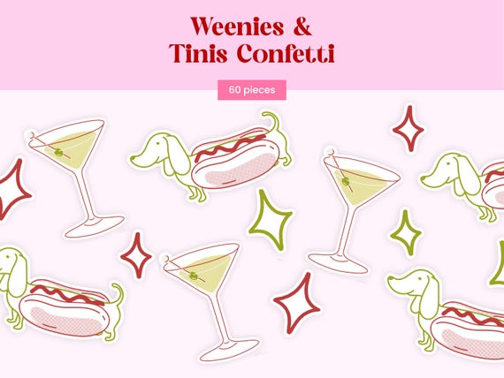 Weenies & Tinis Confetti | Hot Dog and Martini Party Confetti | 60 Pieces