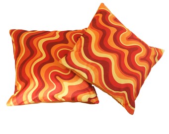 Colourful Velvet Cushion - Orange & Red Wavy - PAIR (Made To Order)