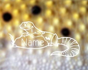 Leopard Gecko on a Rock Custom Name Decal