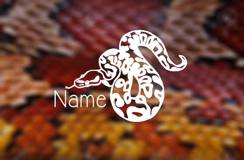May include: White snake logo with the word "Name" in a cursive font. The snake design is stylized with a patterned body and a forked tongue. The background is a blurred pattern of brown, orange, and yellow.