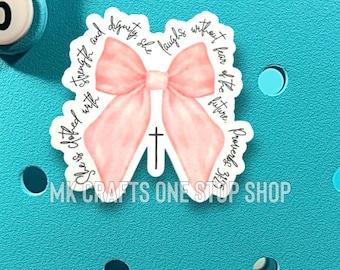 Christian Bag Charm – Proverbs 31:25 Inspirational Bow Charm