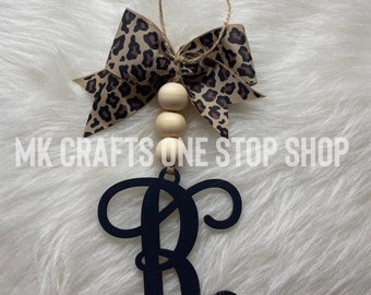 Personalized Letter Initial Wooden Car Charm - Vehicle Decor - Cute Car Accessories - Leopard Print
