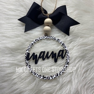 Personalized Black and White Leopard Print Car Charm - Vehicle Decor - Cute Accessories - Unique Fashion - Animal Print - Name - Monogram