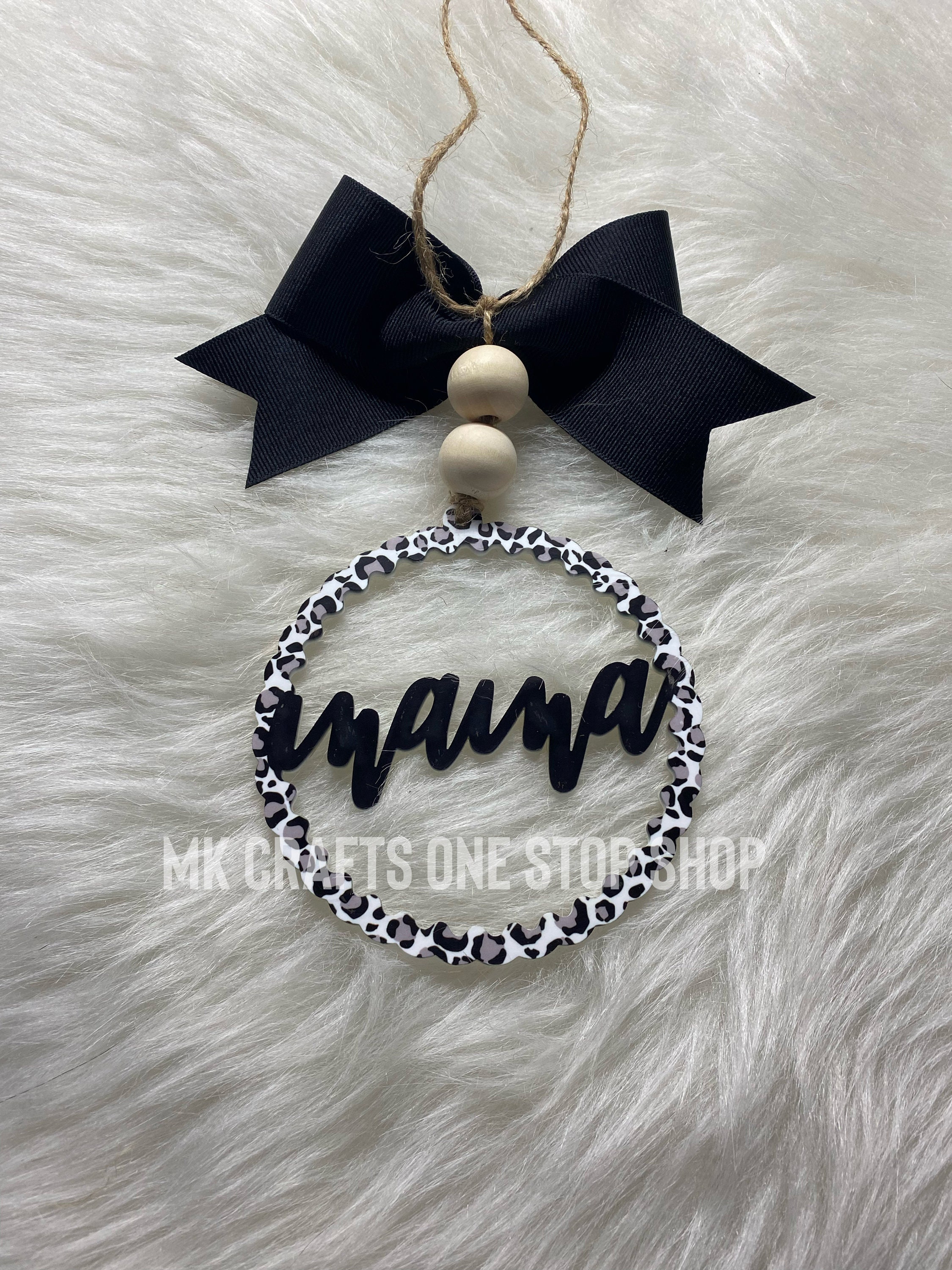 Personalized Black and White Leopard Print Car Charm - Vehicle Decor - Cute Accessories - Unique Fashion - Animal Print - Name - Monogram