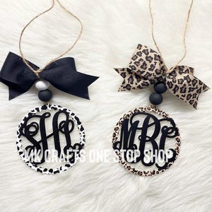 Personalized Acrylic Monogram Car Charm – Leopard or Cow Print, Vehicle Accessories