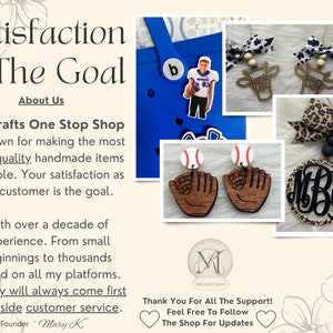 May include: A collection of handmade items including a pair of baseball-themed earrings, a pair of cow-themed earrings, a monogrammed initial pendant with a leopard print background, and a blue and white patterned tote bag. The text "MKCrafts One Stop Shop" is visible in the image.
