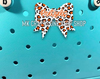Personalized Leopard Print Bow Bag Charm – School Spirit Acrylic Accessory