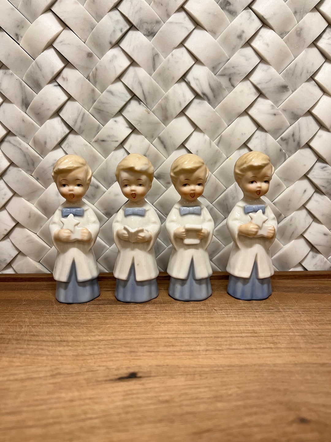 Vintage Japan Angel Choir Boys Figurines in White and Blue Etsy
