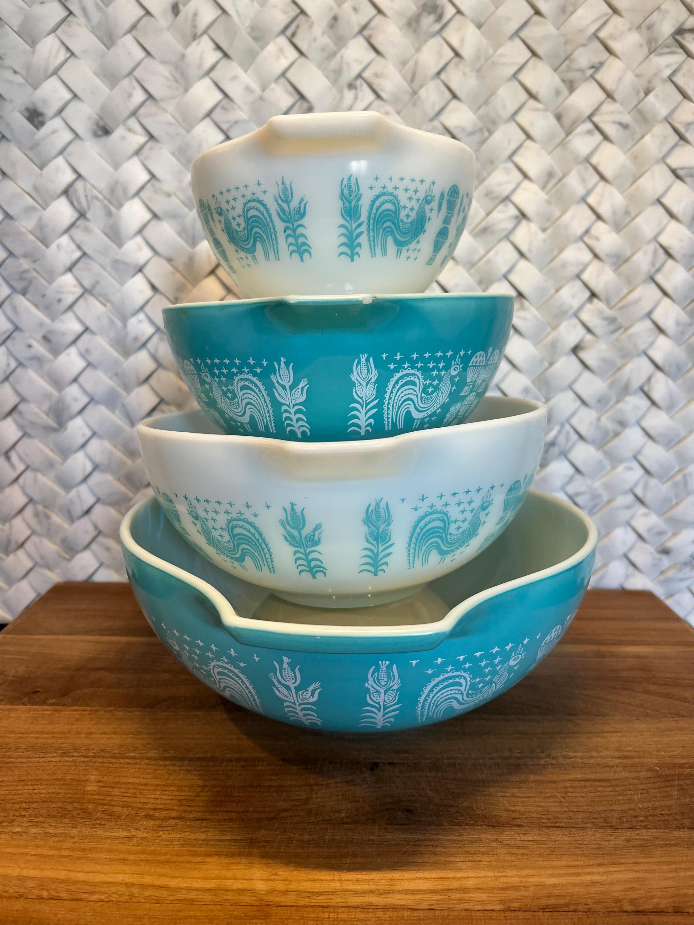 Pyrex Turquoise 404 Vintage 1960s Pyrex Turquoise & White Amish Butterprint Cinderella ...