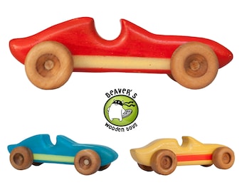 Wooden kids organic push toy red race model car birthday gift | Natural handmade wooden car toys for boys