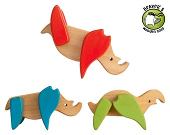 Handmade baby wood rhino turtle figurine puzzle toy | Handmade natural eco wooden toys | Montessori wooden toy animals