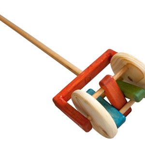 Kids natural wooden Montessori Waldorf toys - Toddler musical wood toys - Handmade wooden musical push pull rattle toys toddlers