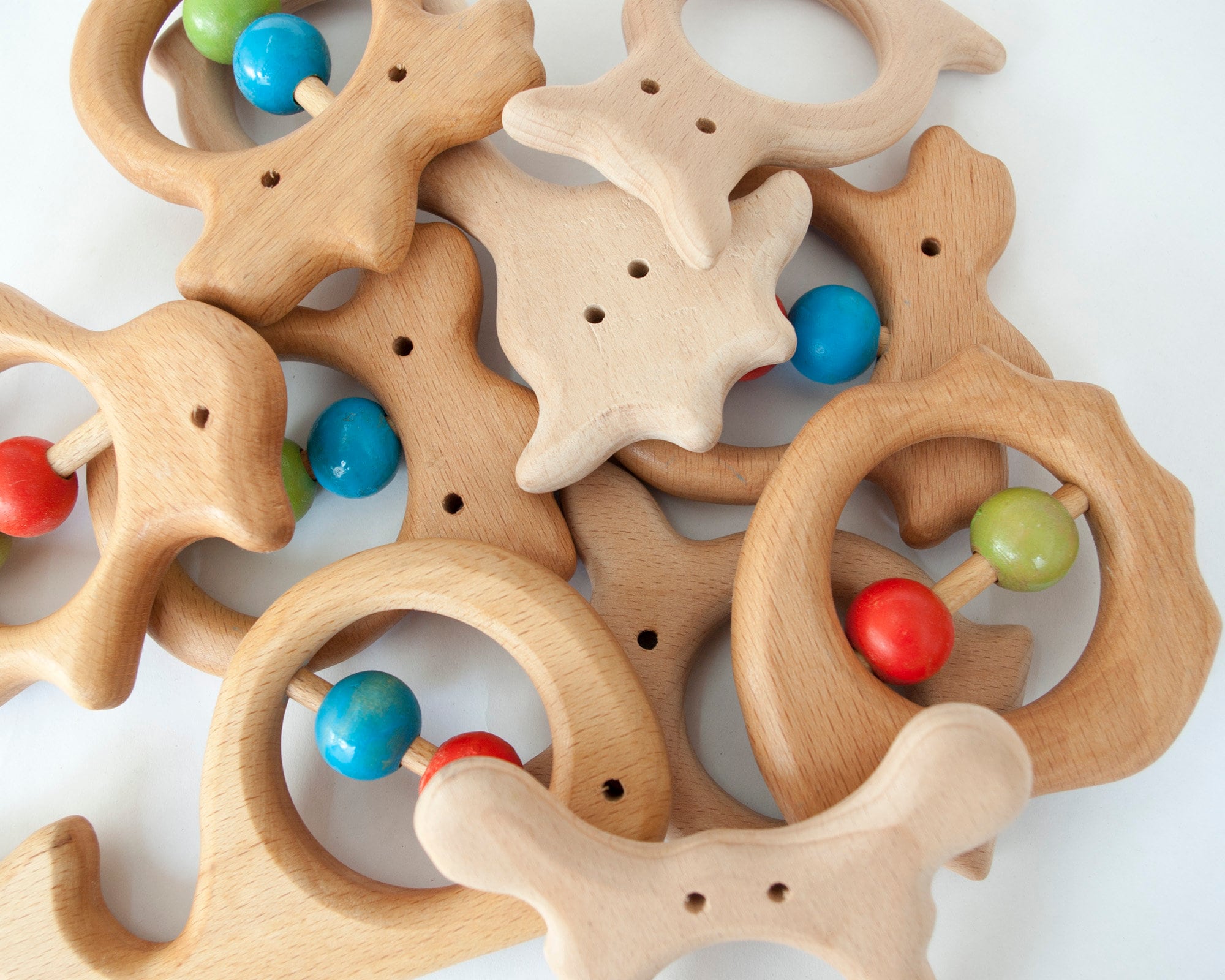 Promise Babe 11pc Organic Wooden Teethers Natural Wood Teething Jewelry Accessories Fine Motor Development Montessori Toys Christmas/Shower Gift 