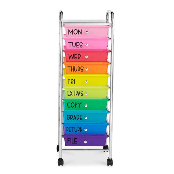 Custom Labels for Rainbow Rolling Teacher Cart / Teacher Drawer Labels / Set of 10 Classroom Organizer Decals / Teacher Cart Vinyl Decals