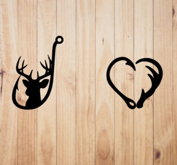 Fish Hook and Antler Heart Decal / Hook and Antler Hunting Etsy