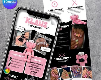 KAWS Inspired Nail Tech Design Acuity Scheduling Booking Website Template, Booking website, Nail tech booking site, nails, hair, makeup,