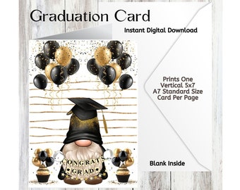 Felicitaciones Graduación/Tarjeta de descarga digital imprimible/Gnome Cupcakes/Tarjeta 5x7 (A7)/Interior en blanco/Impresiones una por página