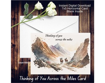 Pensando en usted a través de la tarjeta Miles Canyon Horses Imprimible Descarga digital 7x5 Impresiones interiores en blanco una por página