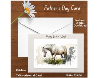 Día del Padre Caballo Blanco Tarjeta Borde Imprimible Descarga Digital 7x5 Impresiones interiores en blanco una por página