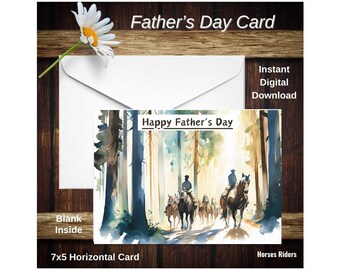 Día del Padre Jinetes Bosque Tarjeta Imprimible Descarga Digital 7x5 Impresiones interiores en blanco una por página
