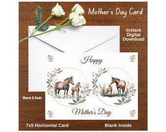 Día de la Madre Caballos Yeguas Potros Tarjeta Imprimible Descarga Digital 7x5 Impresiones interiores en blanco una por página