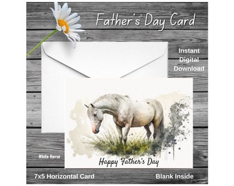 Tarjeta del Caballo Blanco del Día del Padre Descarga digital imprimible 7x5 Impresiones interiores en blanco una por página