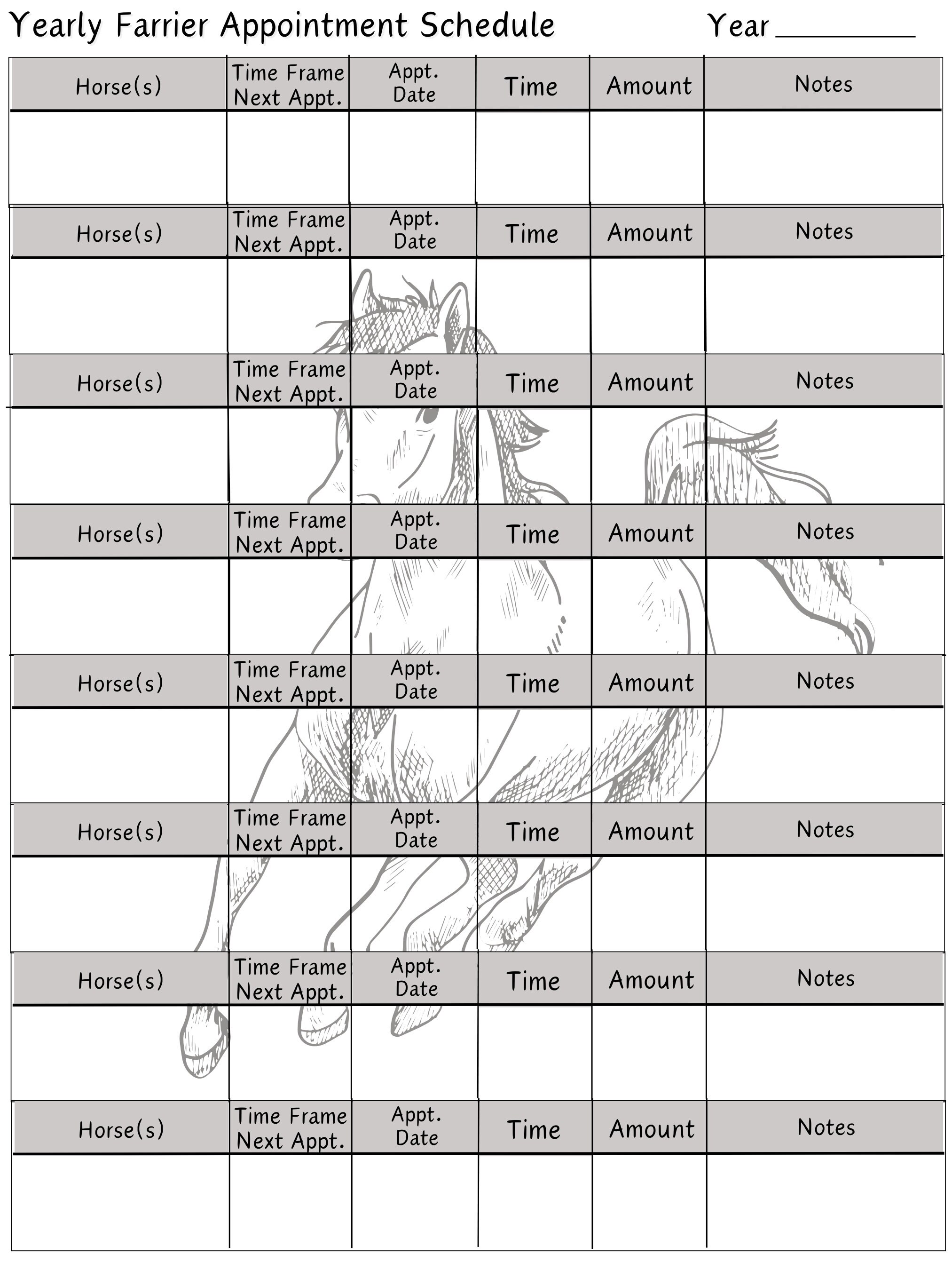 Yearly Horse Maintenance Schedule & Expense Tracker 9page Bundle Black White Digital Printable