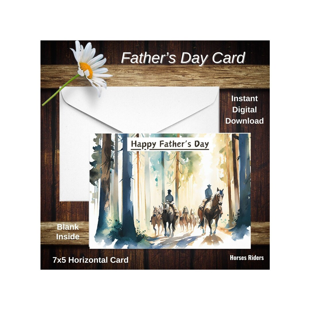 Father’s Day Horse Riders Forest Card Printable Digital Download 7x5 ...