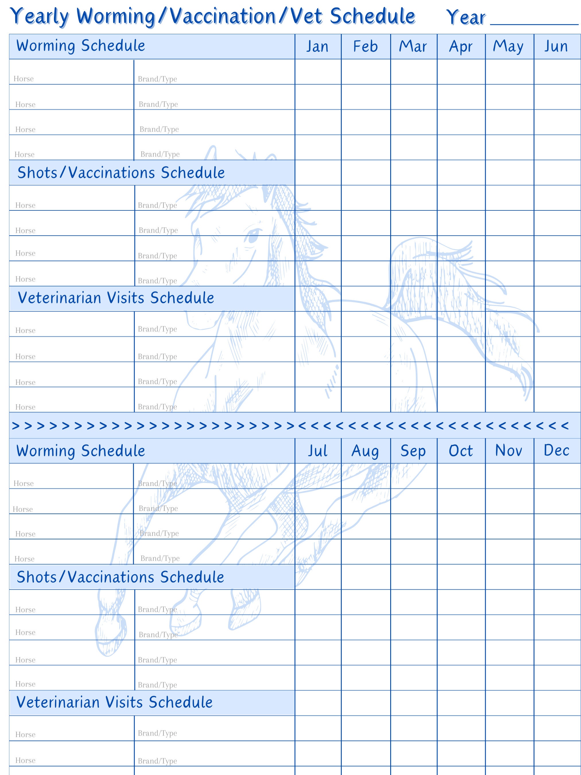 Yearly Horse Maintenance Schedule & Expense Tracker 9page Bundle Fun Colors Digital Printable