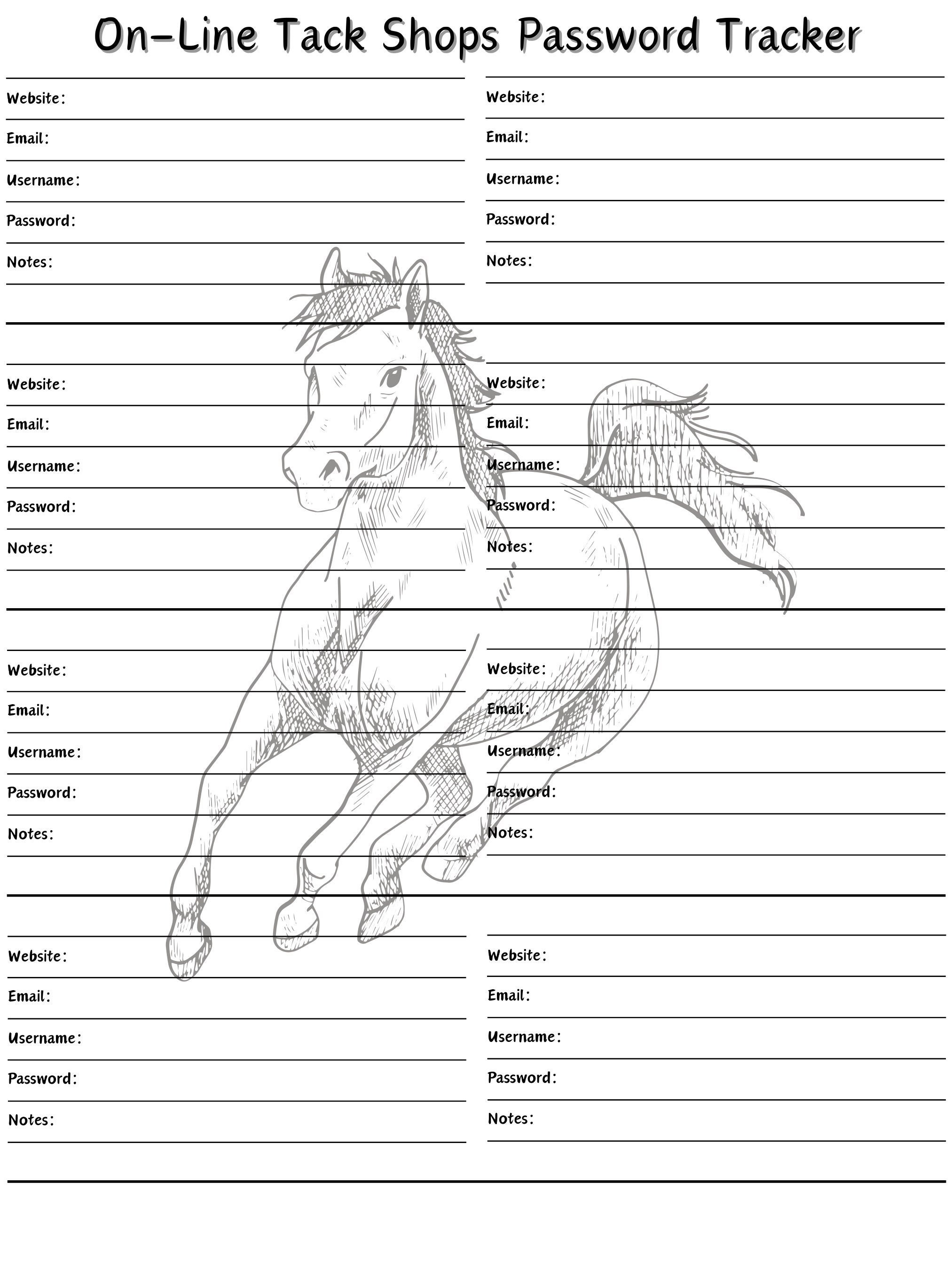 Yearly Horse Maintenance Schedule & Expense Tracker 9page Bundle Black White Digital Printable