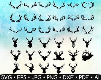 35 Deer Antler Svg • Deer Antler Silhouette • Deer Head Svg • Hunting and Fishing • Printable • Cut Files • Easy To Cut • Instant Download