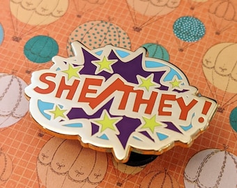 She/They pronouns hard enamel pin