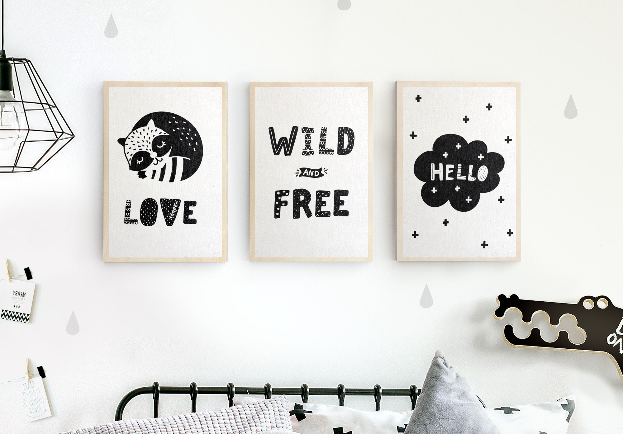 Set de Trois Affiches Scandinaves Imprimées sur Bois Pour Chambre d'enfant - Taille A3/A4