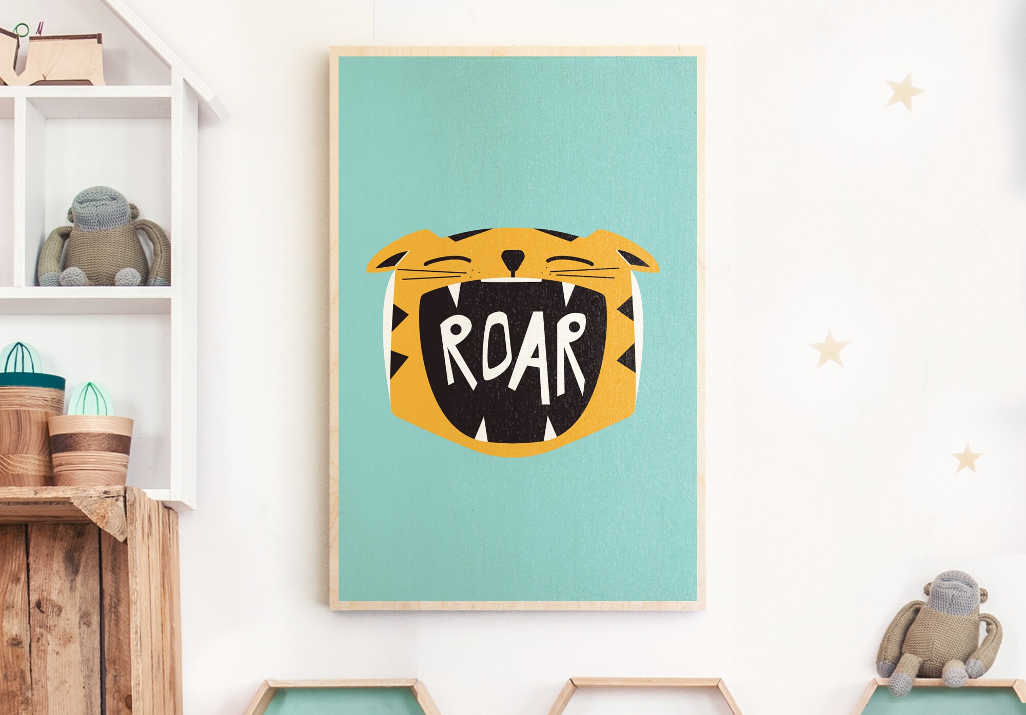 Tableau Bois Tigre Chambre Enfant de Style Vintage - Imprimée sur Bois Tableau Déco Taille A3/A4